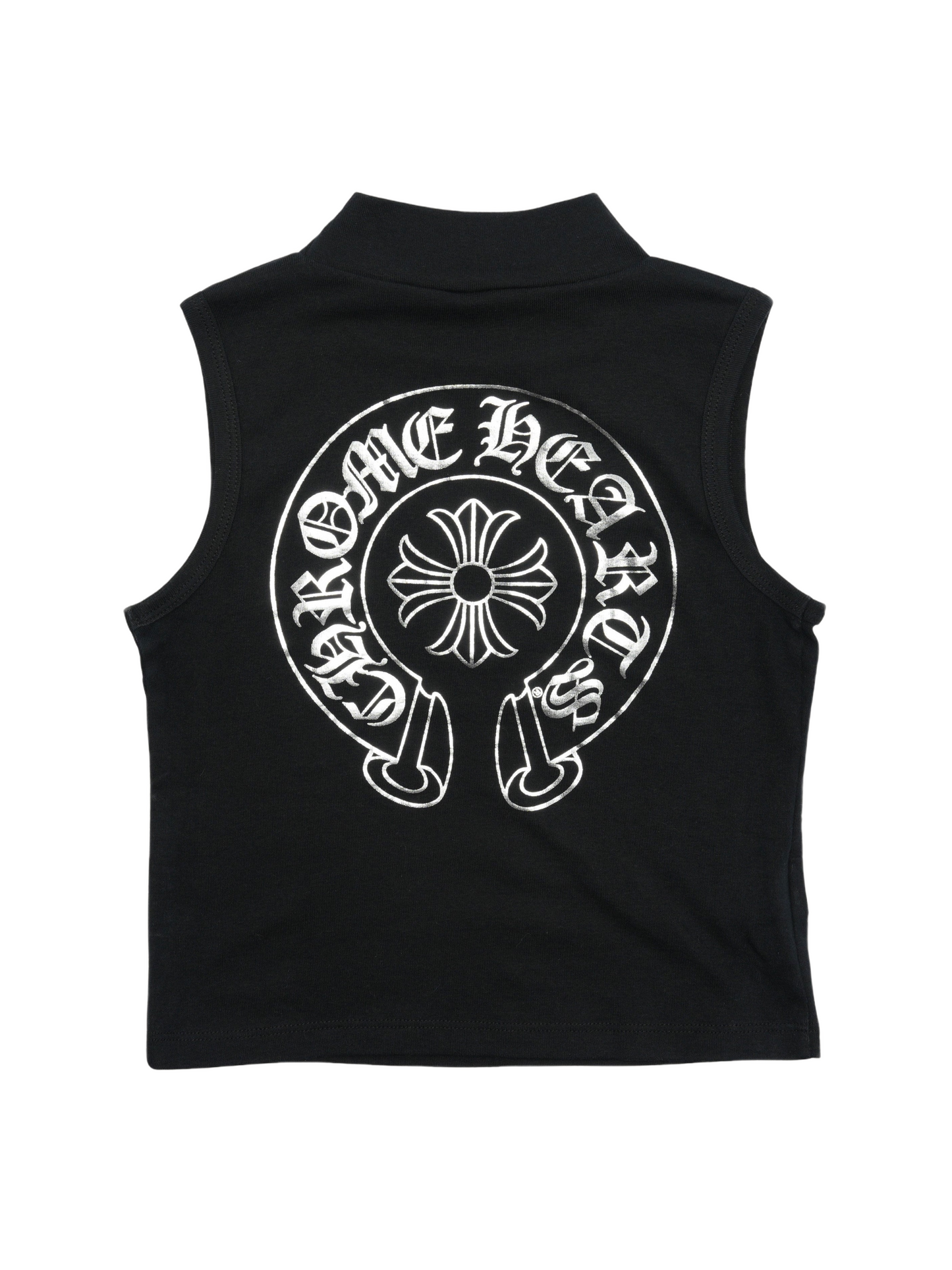 Chrome Hearts Silver Printing Deadly Doll Front Horseshoe Logo Back Mock Neck Tank Top Black