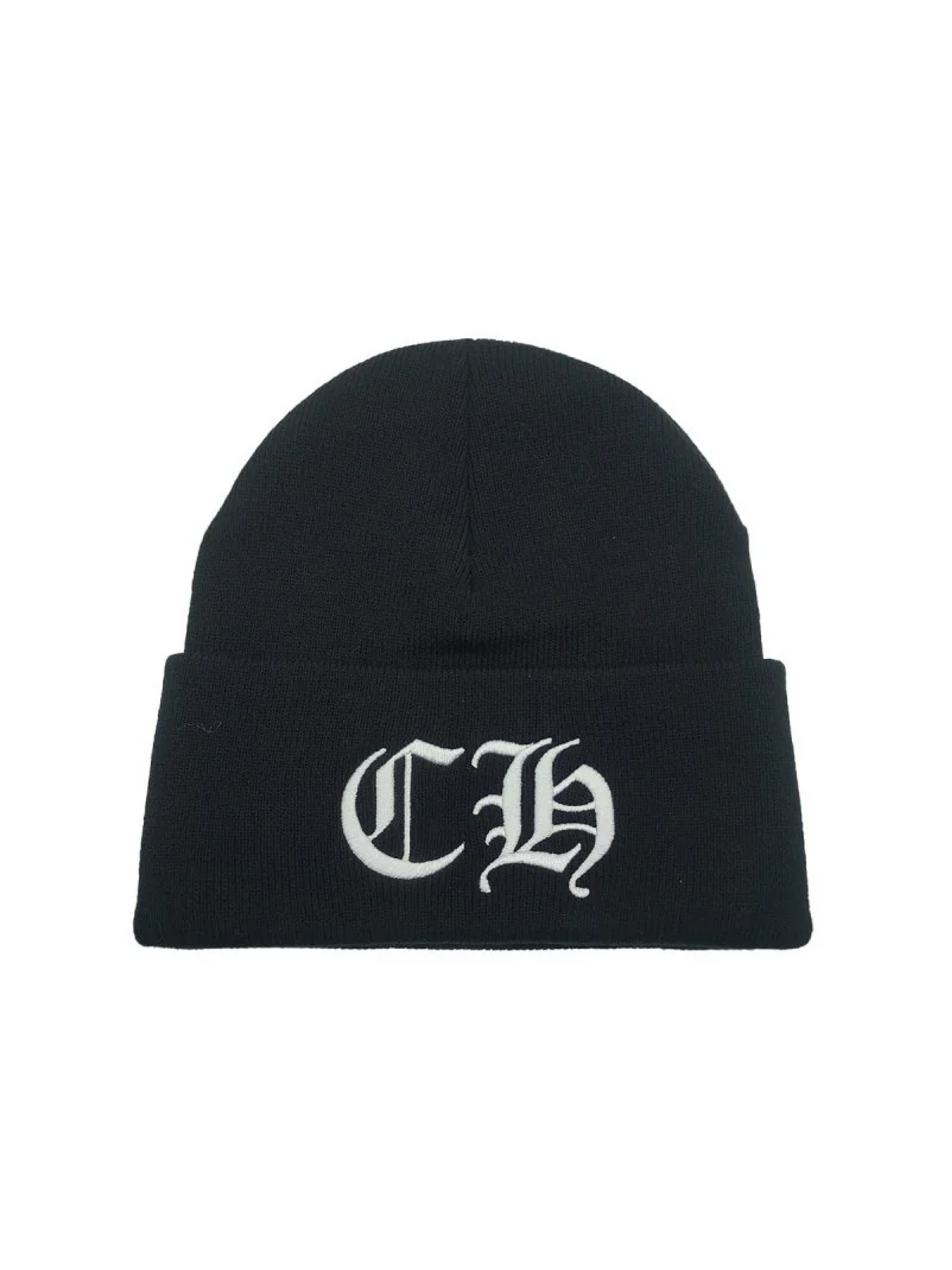 Chrome Hearts White Embroidered CH Logo Beanie Black