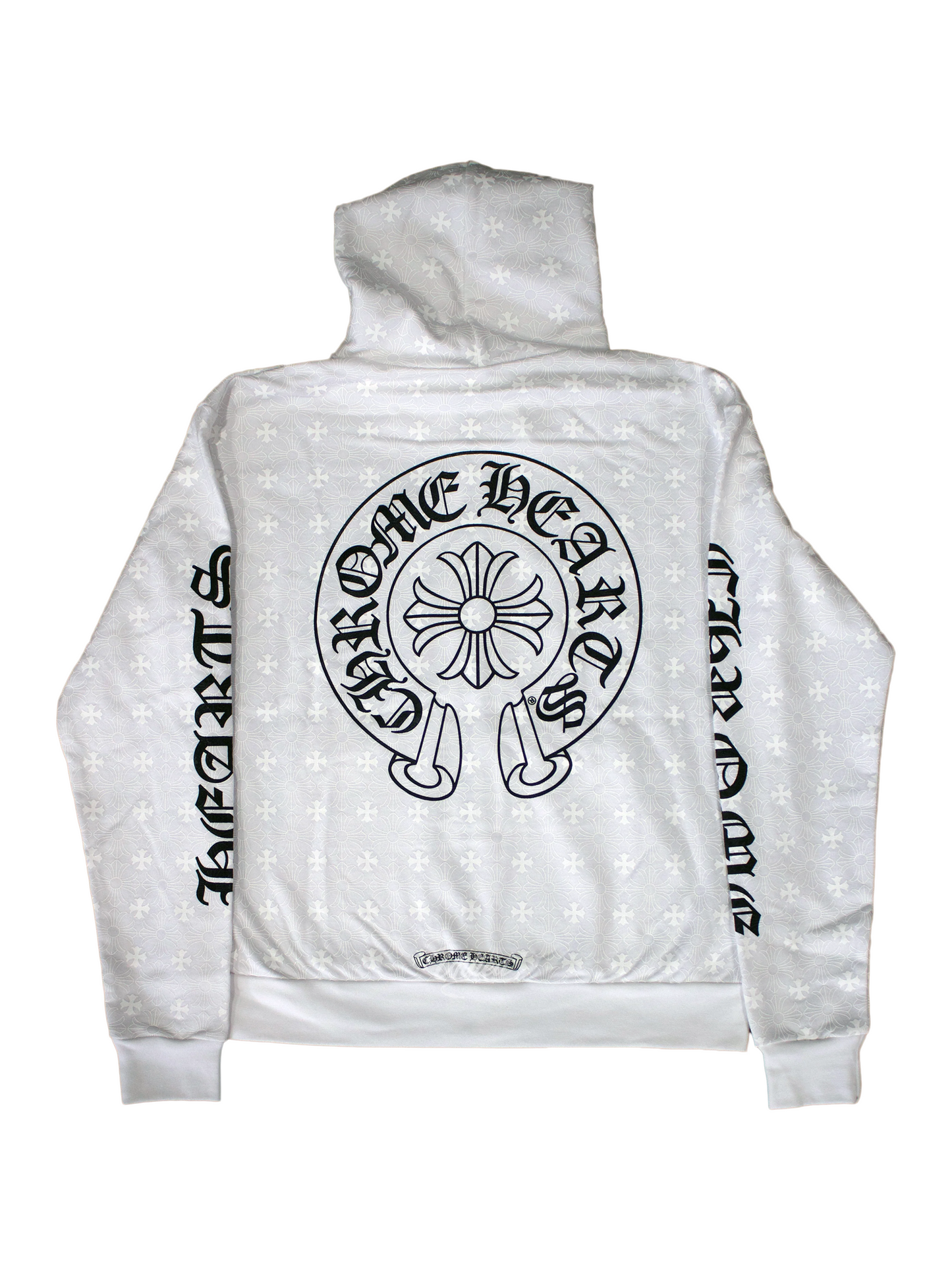 Chrome Hearts Vertical Logo Full Graphic Printed Horseshoes Logo Back FxckYou Print on Hood Zip Hoodie White