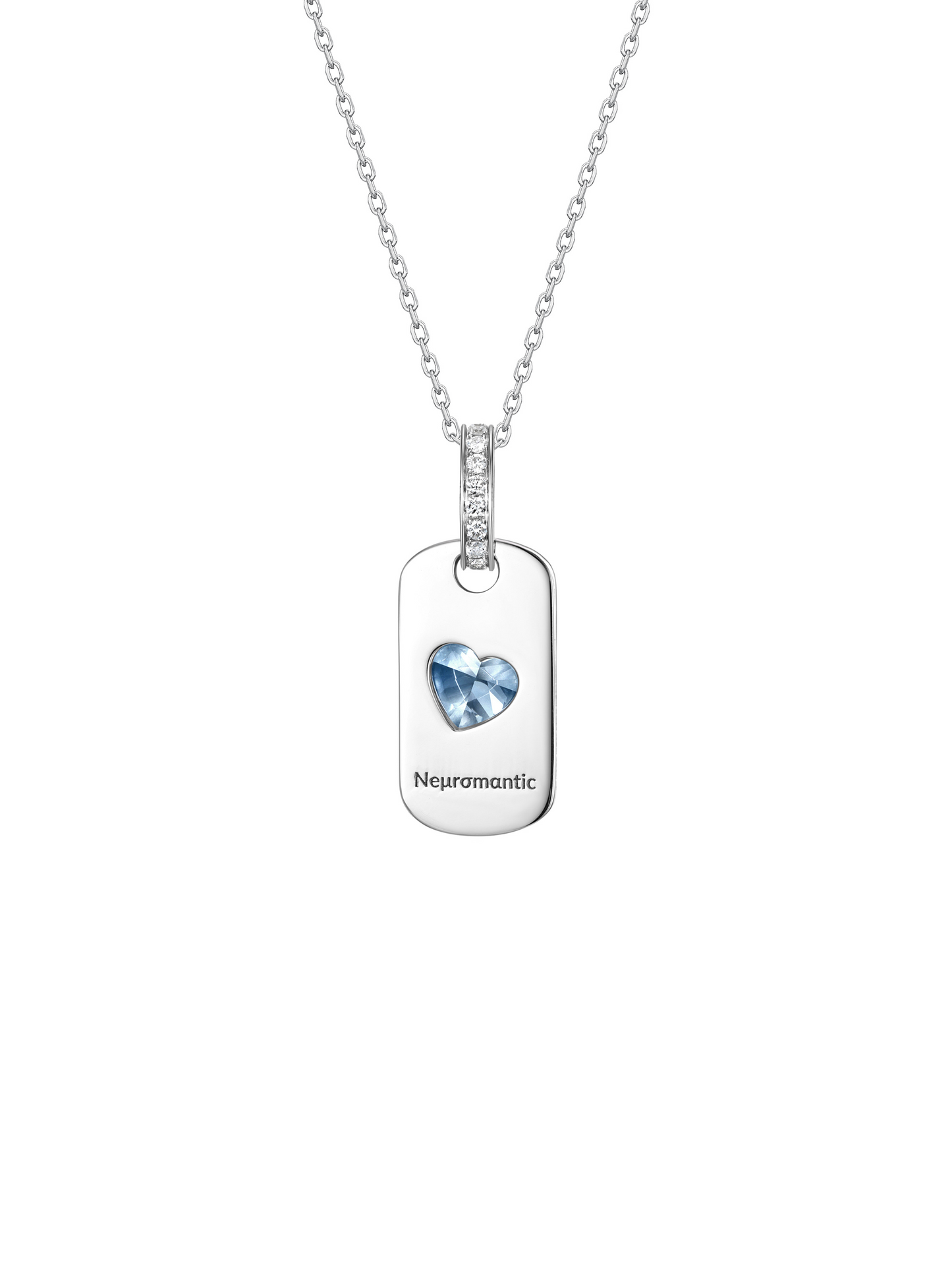 Neuromantic Heart Blue Diamond Full Diamond Tag Pandent 18K White Gold