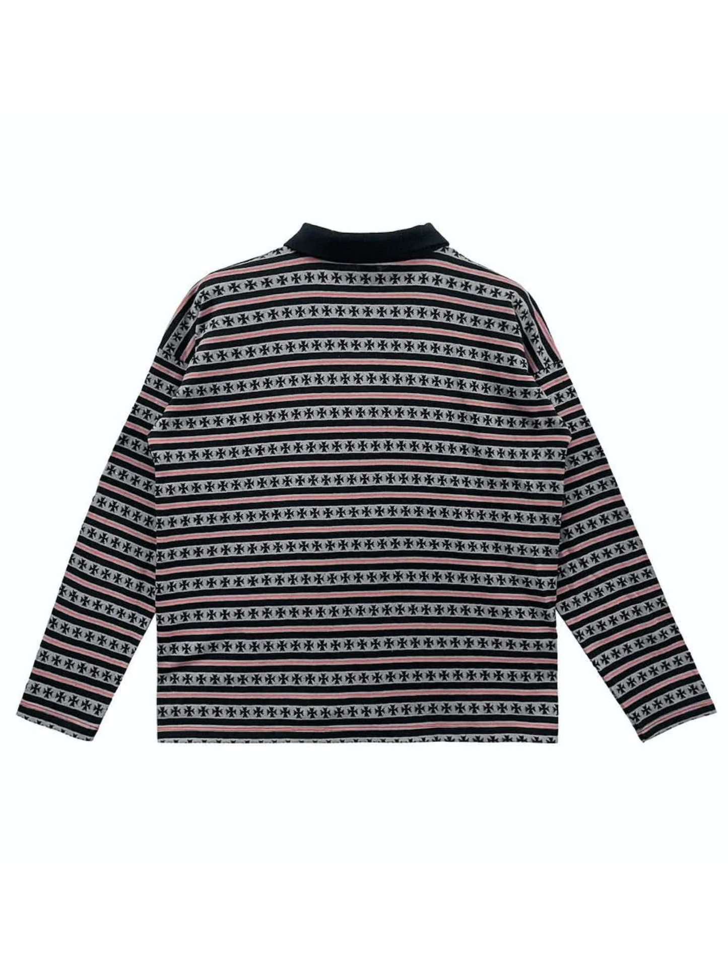 Chrome Hearts Matty Boy Chomper Stripe Long Sleeve Polo Shirt Black