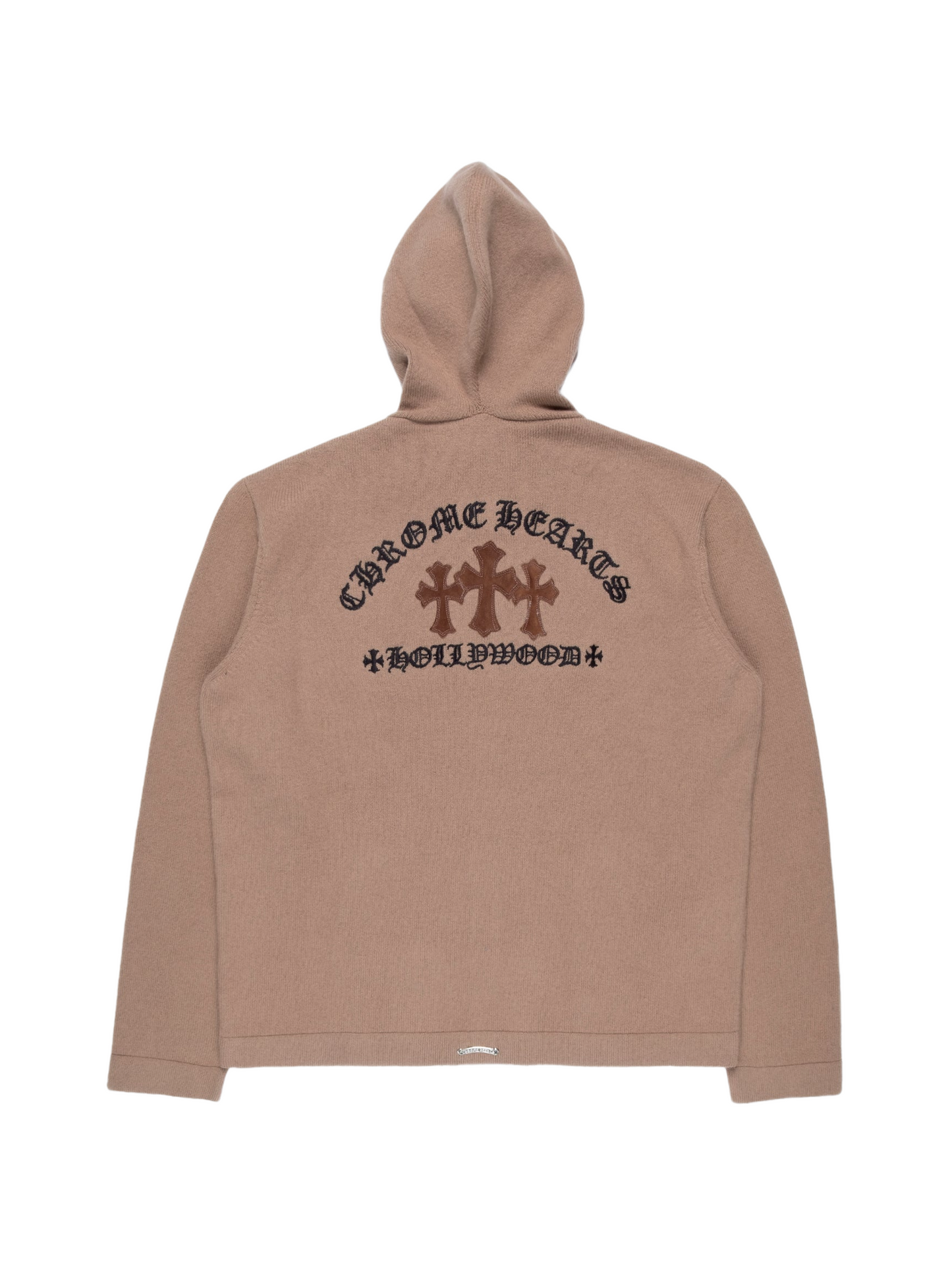 Chrome Hearts Triple Cross Leather Patch Logo Embroidered Cashmere Zip Up Hoodie Brown