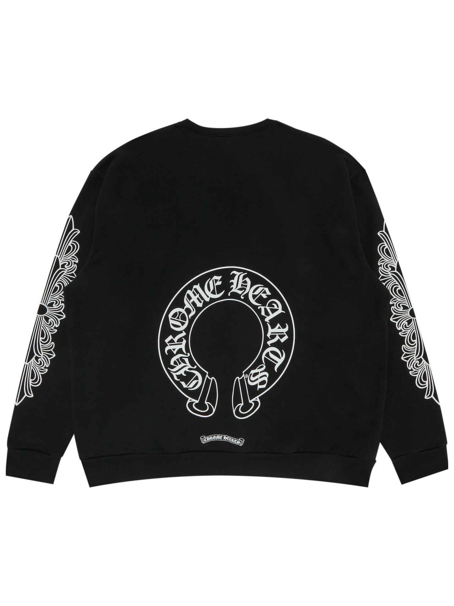 Chrome Hearts Horseshoe Logo Back with Floral Sleeve Crewneck Black