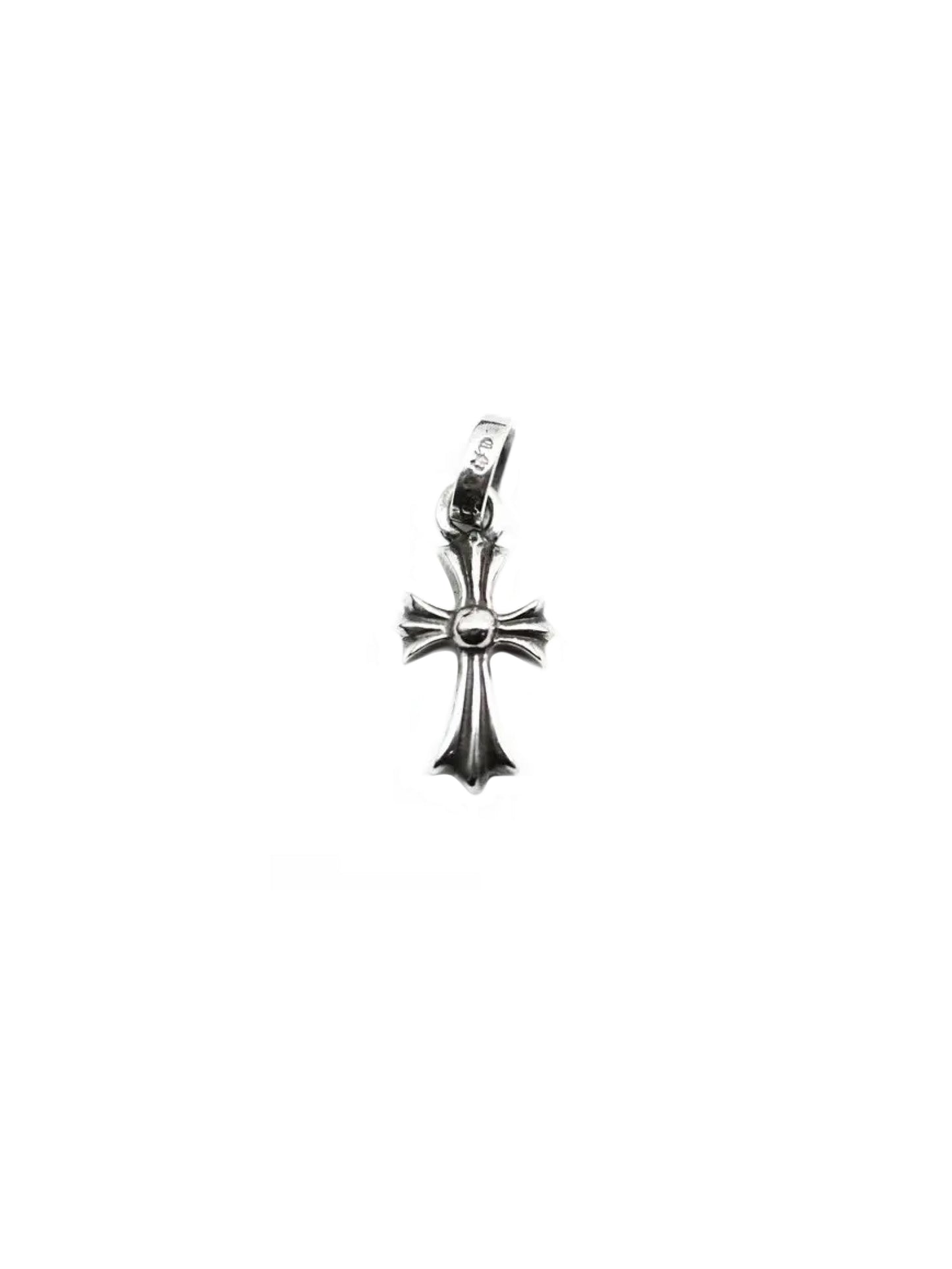 Chrome Hearts White Diamond Baby Fat Tiny Cross Silver Pendant