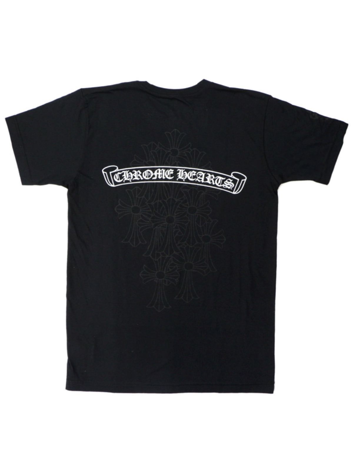 Chrome Hearts White Scroll Logo Black Cemetery Cross Back Tee Black