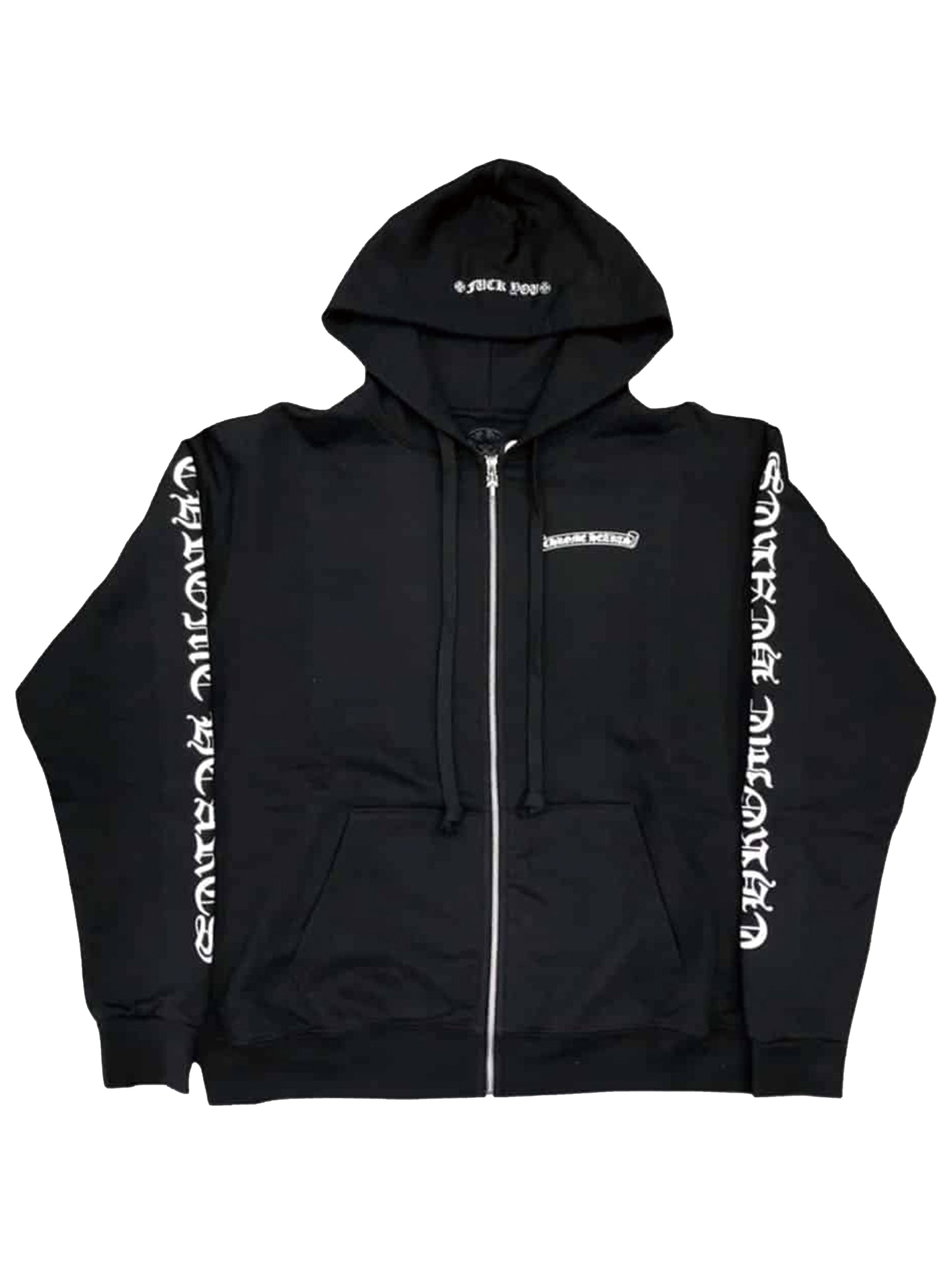 Chrome Hearts Scroll Logo Back Fxxk You Print on Hood Zip Up Hoodie Black
