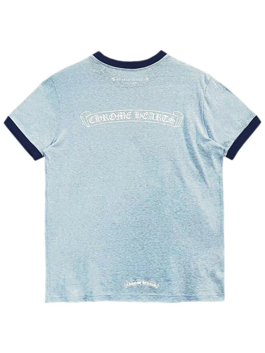 Chrome Hearts Roller Skate White Horseshoe Logo Front Scroll Logo Back Tee Baby Blue