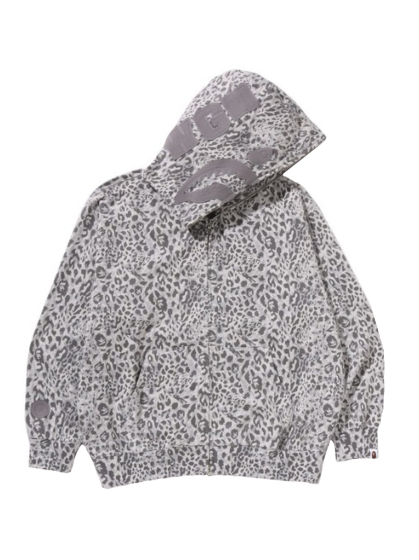 Bape Wild Leopard Pattern Shark Relaxed Fit Full Zip Hoodie Silver