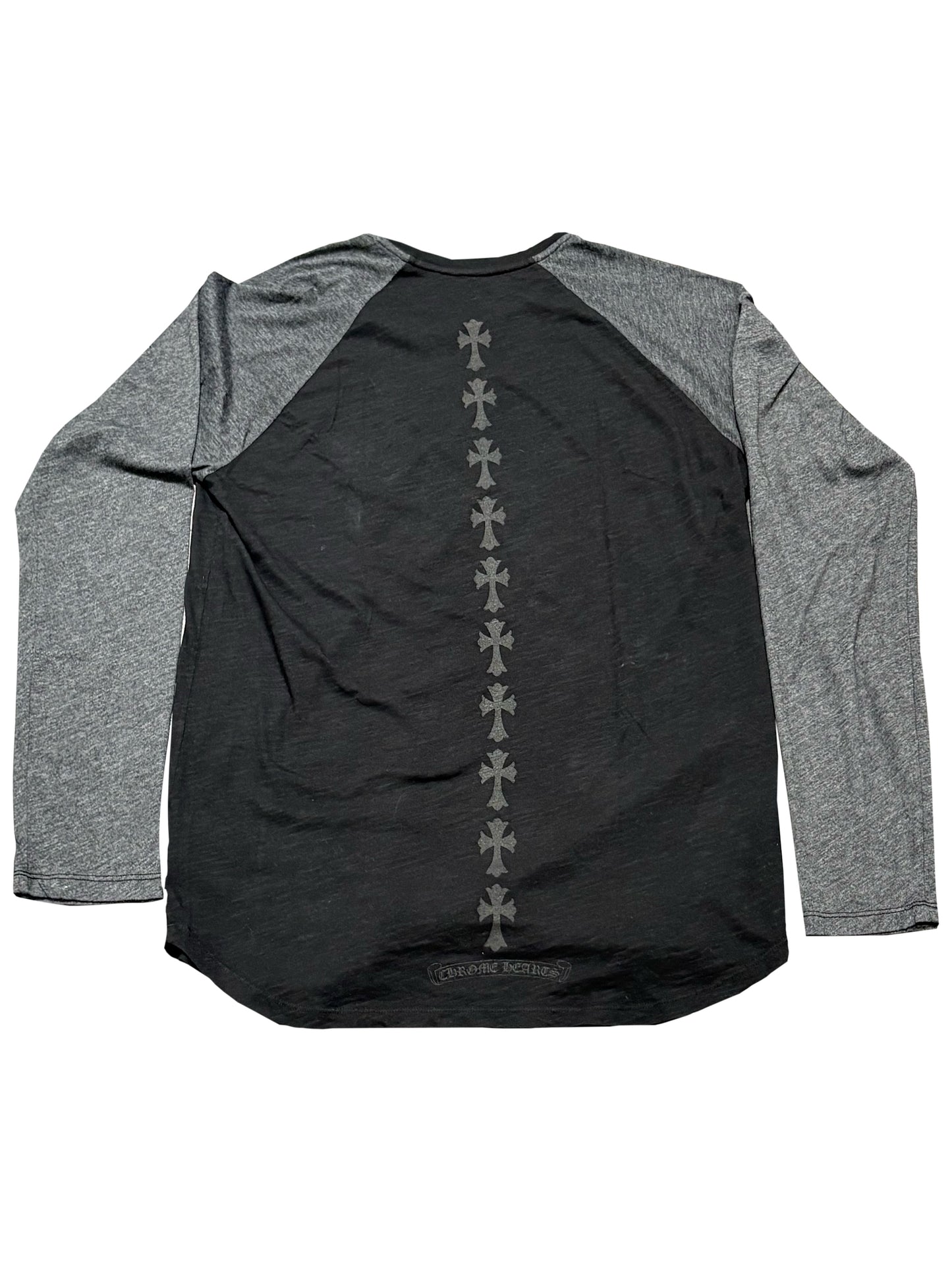 Chrome Hearts Triple Cross Front Cross Tire Tracks Back Two Tone Grey LS Tee Black L C119141300-Used