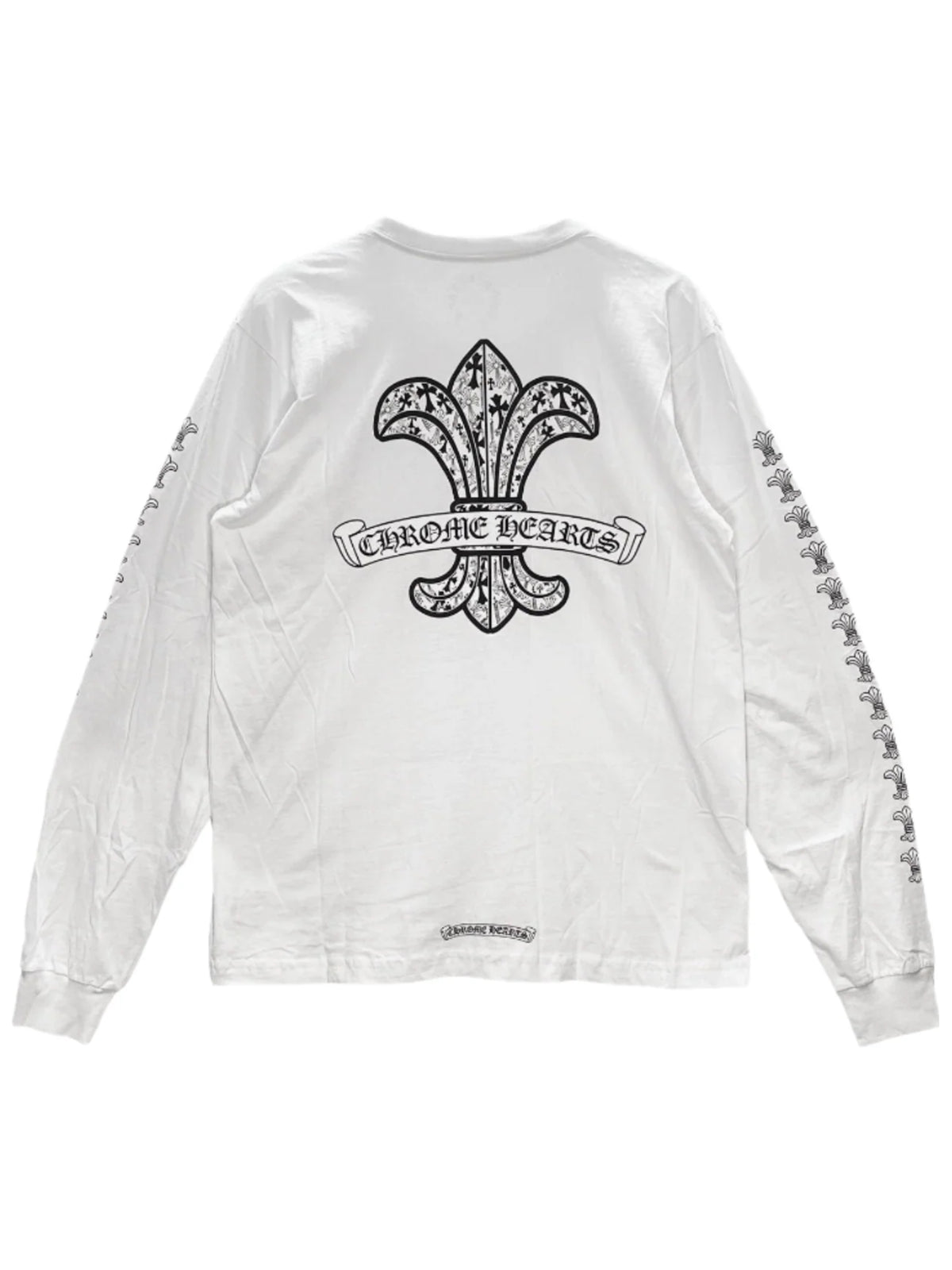 Chrome Hearts White Fleur Sleeve Front and Back LS Tee White