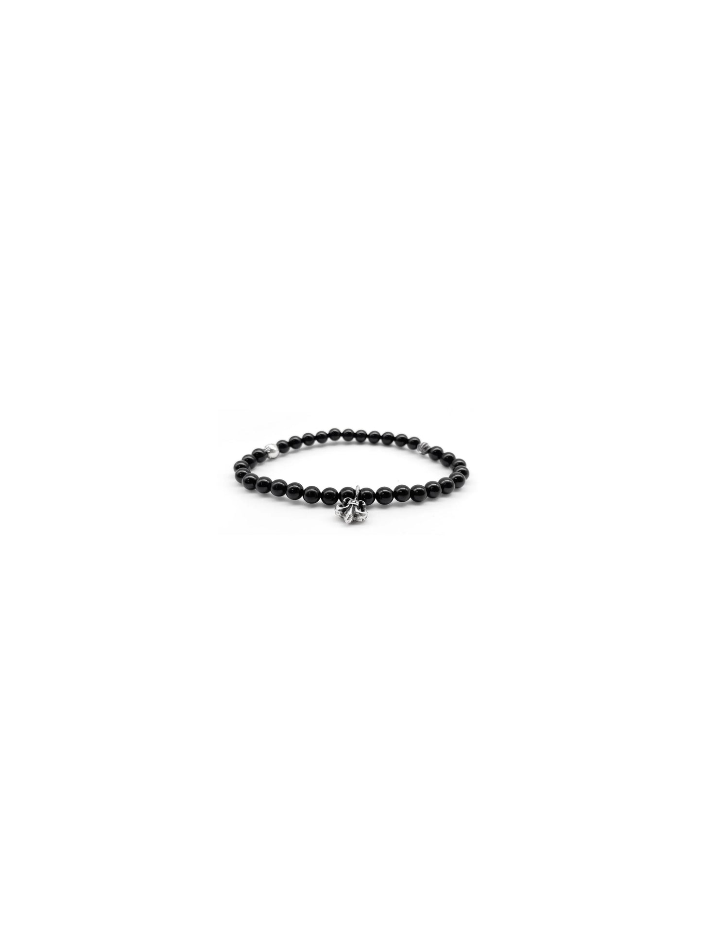 Chrome Hearts 6mm Black Bead with Silver Fleur Pendant Bracelet