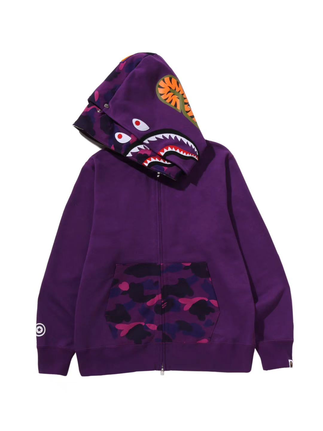 Bape Color Camo Shark Full Zip Double Hoodie Purple