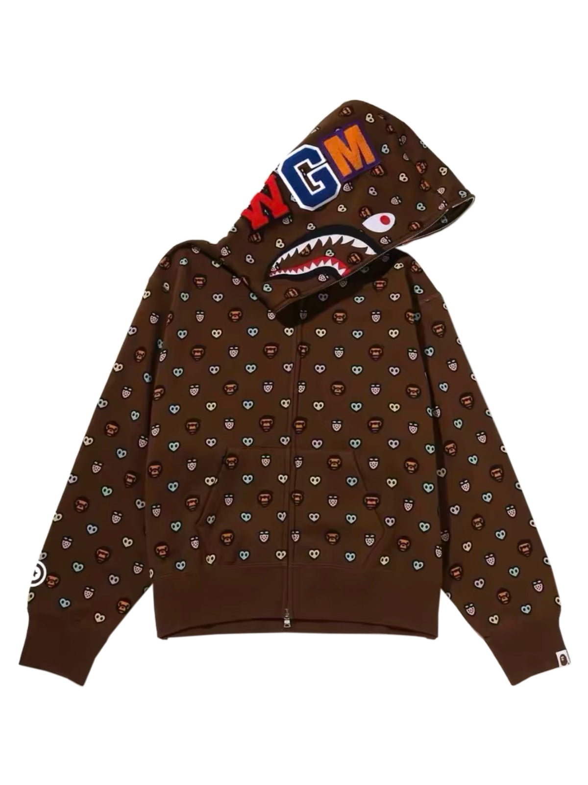 Bape Milogram Sweets Pattern Shark Full Zip Hoodie Brown
