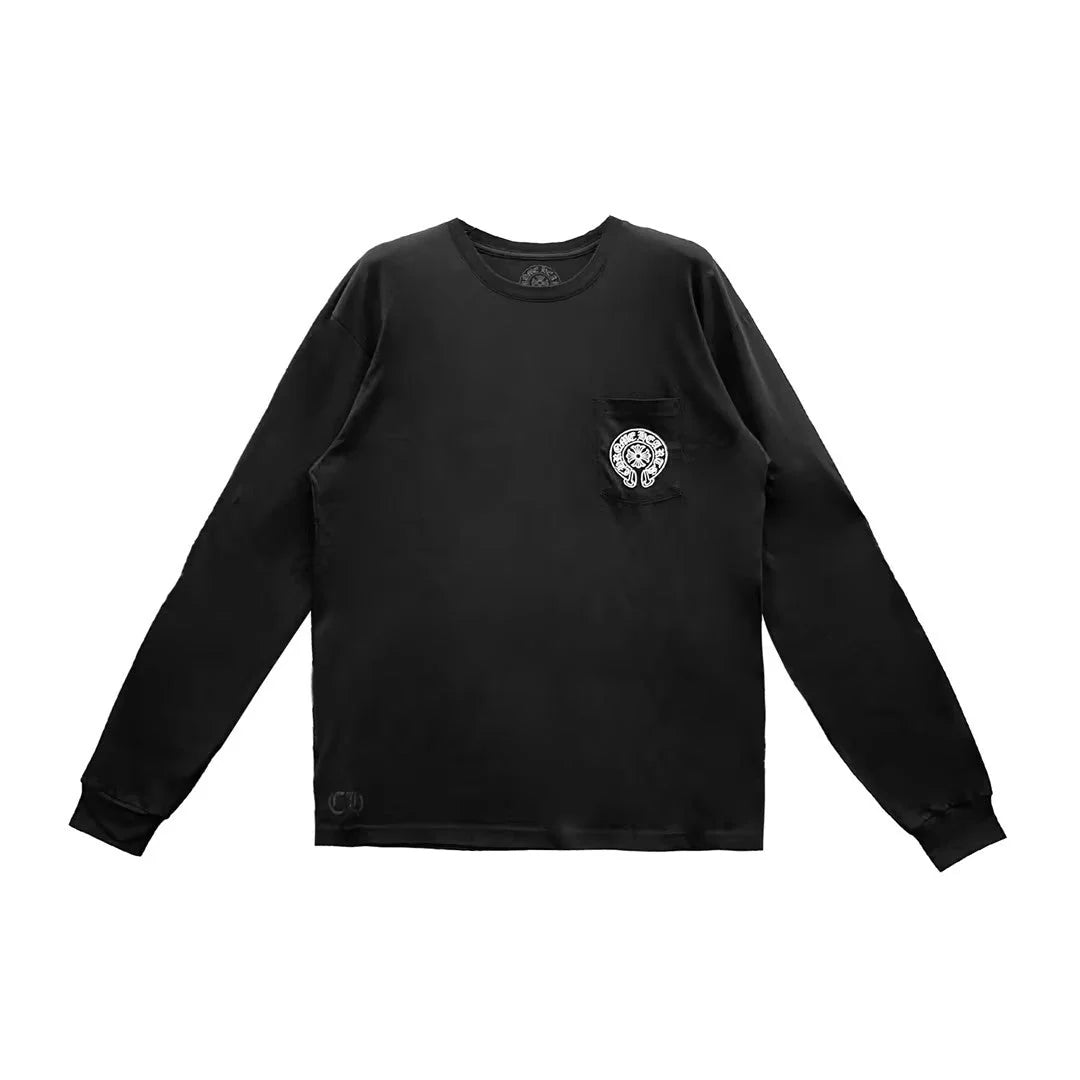 Chrome Hearts Horseshoe Logo Floral Sleeve HANGZHOU Exclusive LS Tee Black
