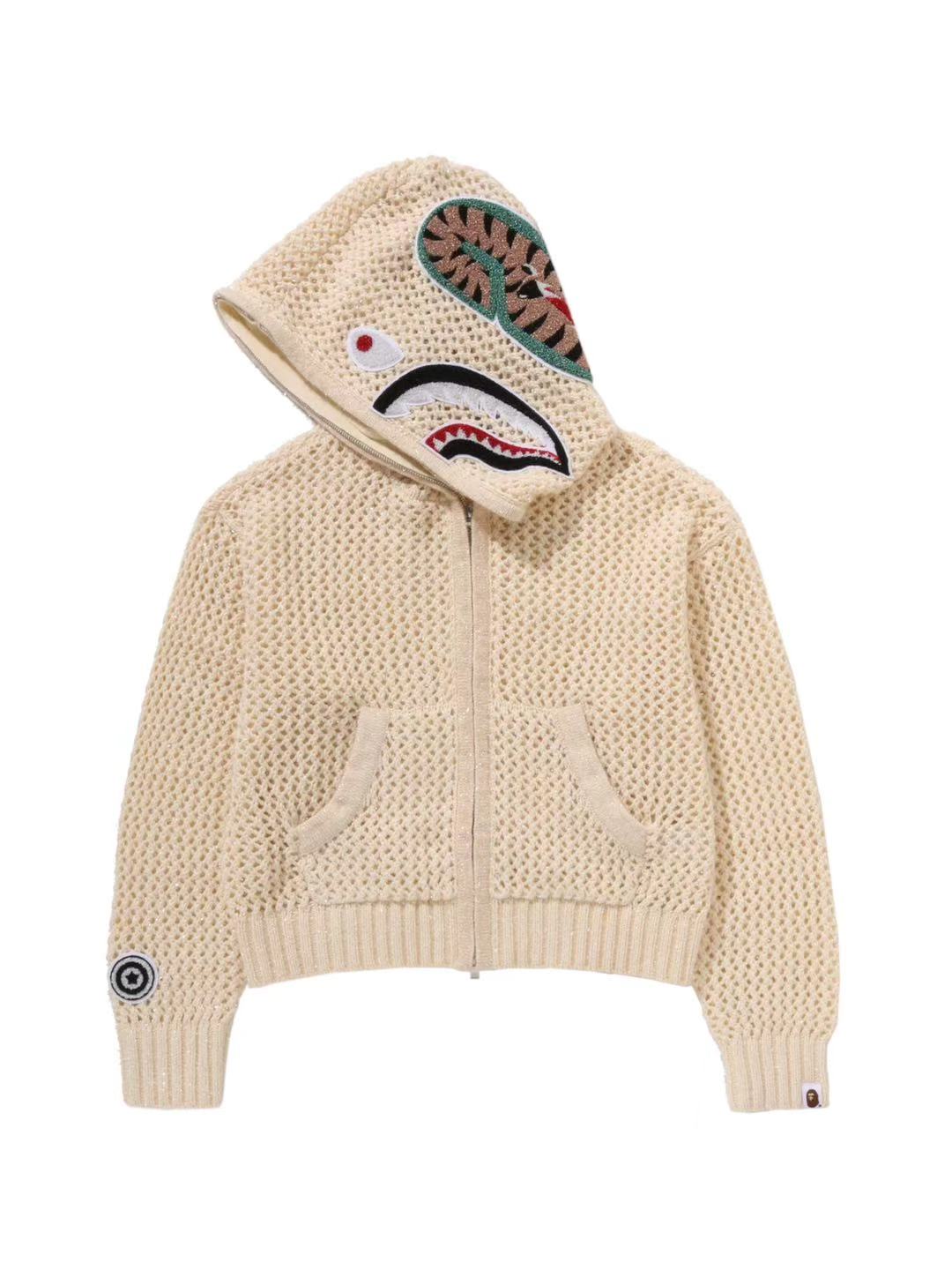 Bape Metallic Crochet Shark Full Zip Hoodie Ivory