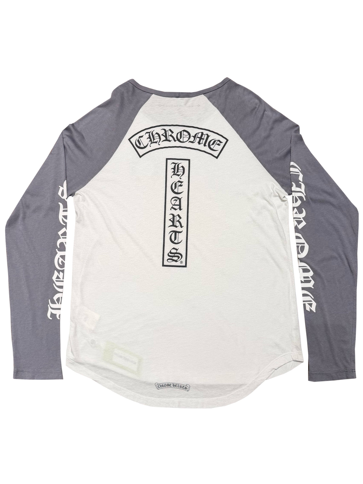 Chrome Hearts Two Tone Grey Script Sleeve T Bar Logo Back Baseball LS Tee White XL C119059935-Used
