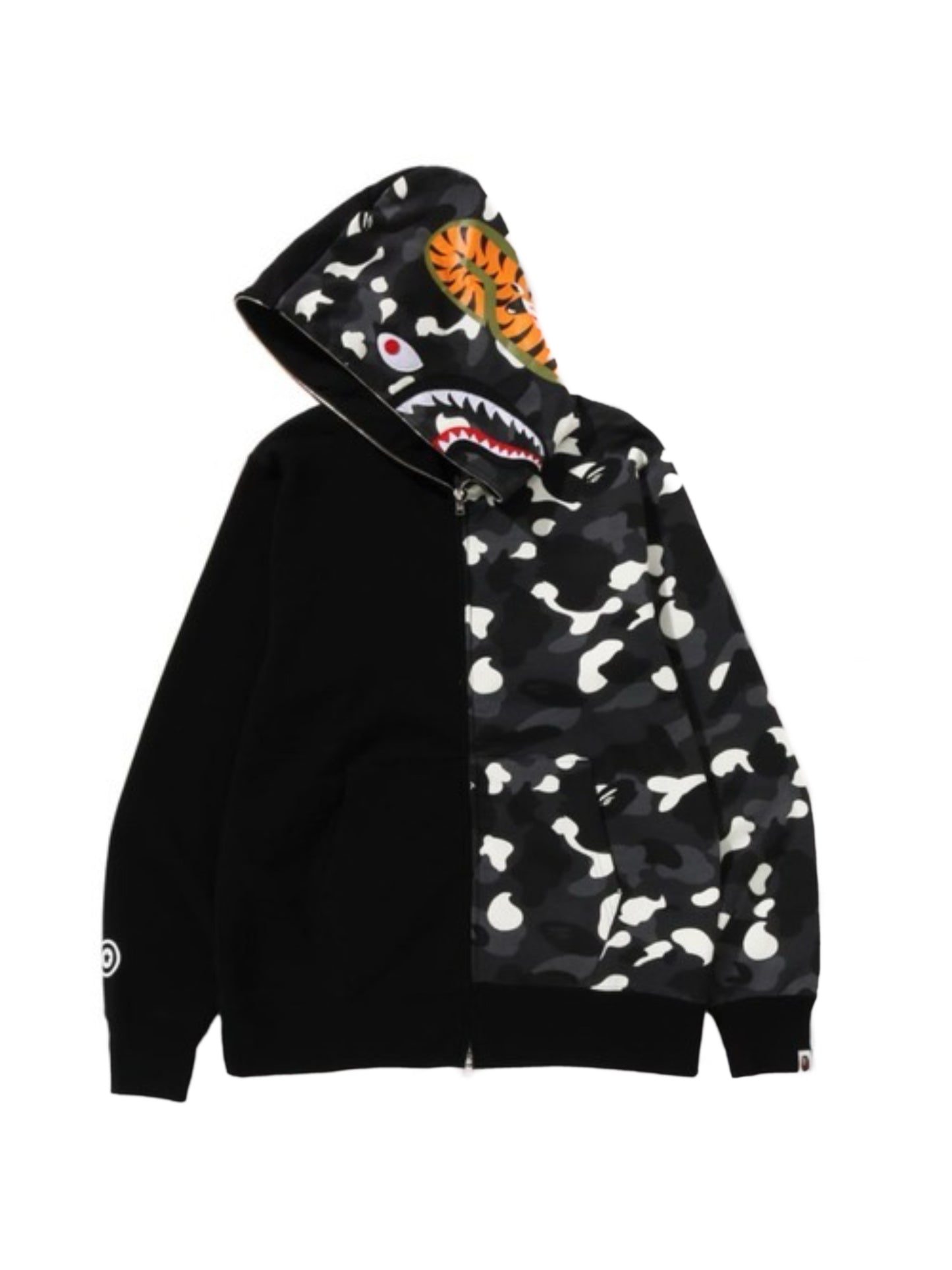 Bape City Camo Tiger Shark Full Zip Hoodie Glow in Dark Black