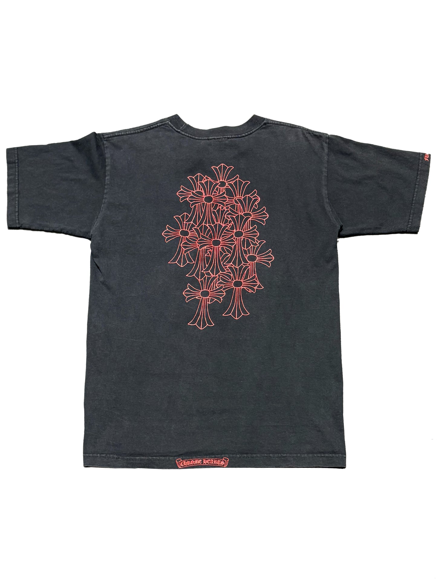 Chrome Hearts Red Horseshoe Logo Pocket Cemetery Cross Logo Back Tee Black M C117579076-Used