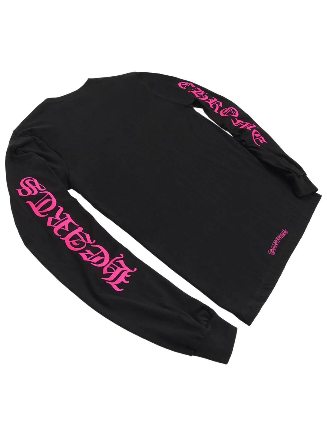 Chrome Hearts Pink Neck Script Logo Sleeve Logo LS Tee Black