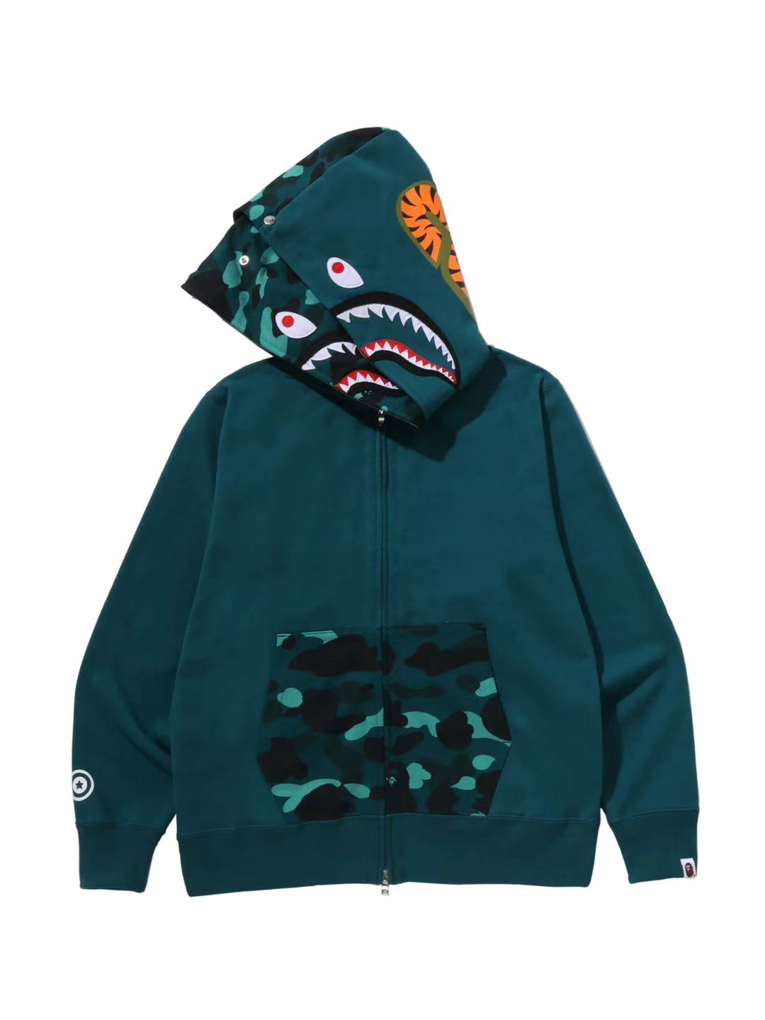 Bape Color Camo Shark Full Zip Double Hoodie Green Turquoise