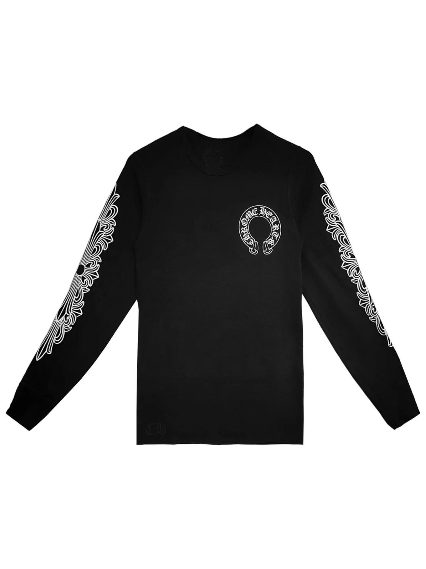 Chrome Hearts Horseshoe Logo Floral Sleeve Waffle Thermal LS Tee Black