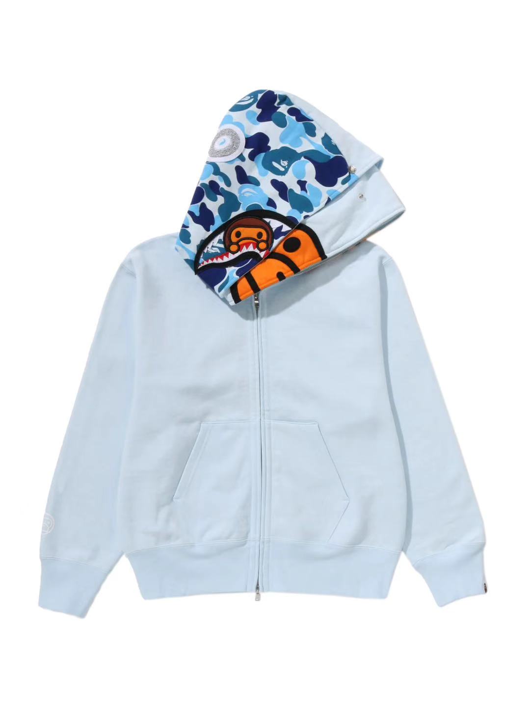 Bape Milo Shark Full Zip Double Hoodie Ladies Blue