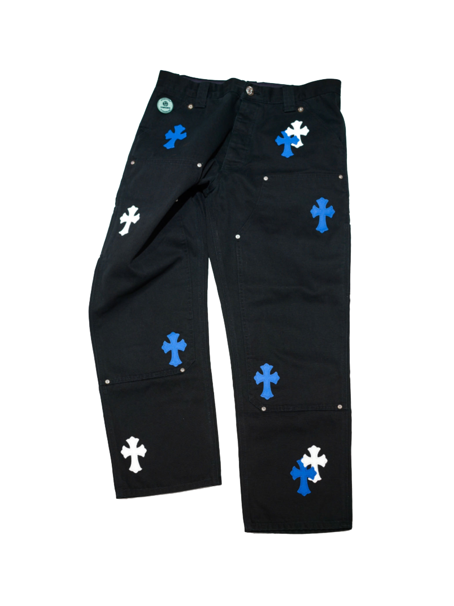 Chrome Hearts Blue White Cross Patch Double Knee Carpenter Pants