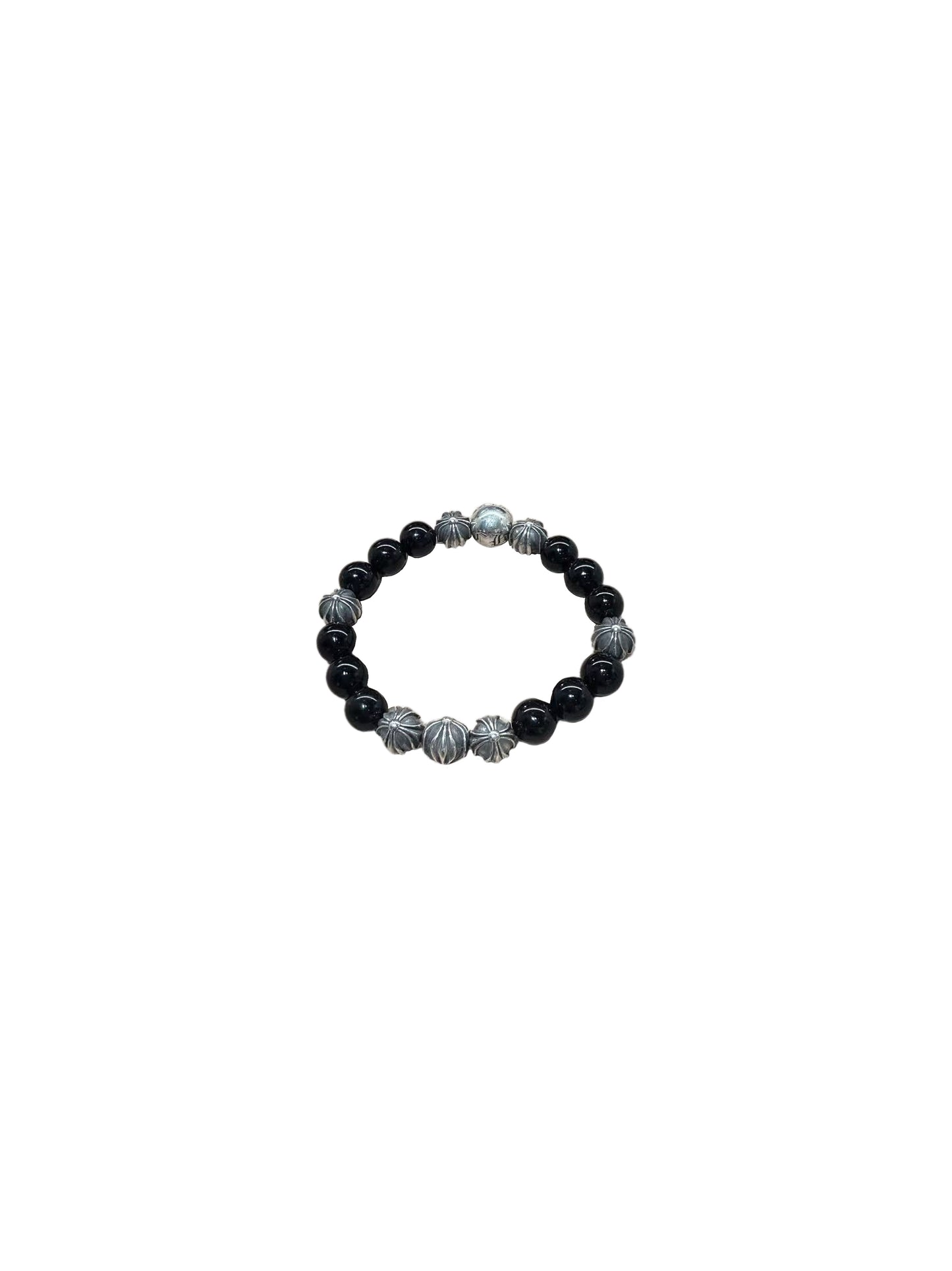 Chrome Hearts Black Bead Bracelet 10mm with 8 Sliver Balls 20 Beads C218458426-Used