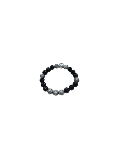Chrome Hearts Black Bead Bracelet 10mm with 8 Sliver Balls 20 Beads C218458426-Used