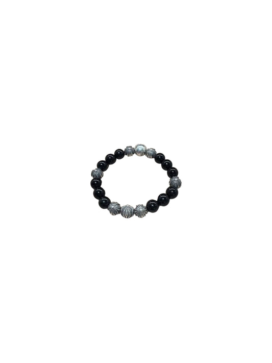 Chrome Hearts Black Bead Bracelet 10mm with 8 Sliver Balls 20 Beads C218458426-Used