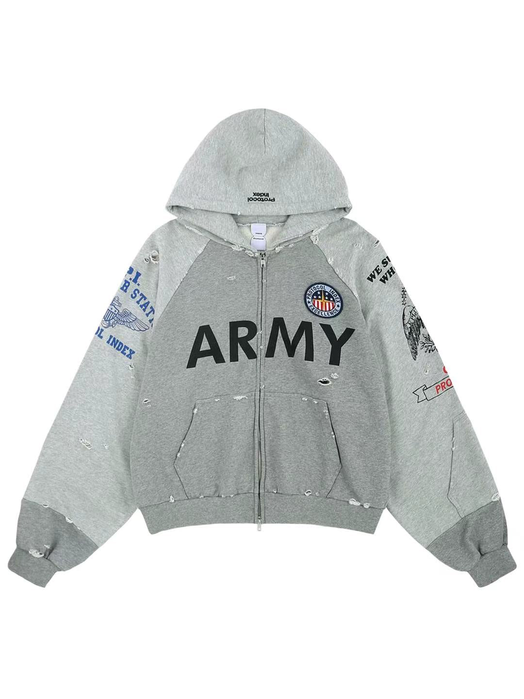 Protocol Index Reconstructed Zip Hoodie Melange Grey