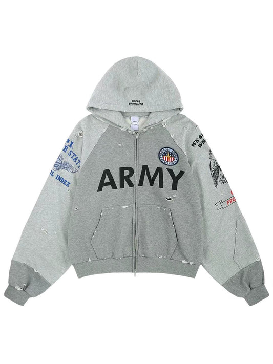 Protocol Index Reconstructed Zip Hoodie Melange Grey