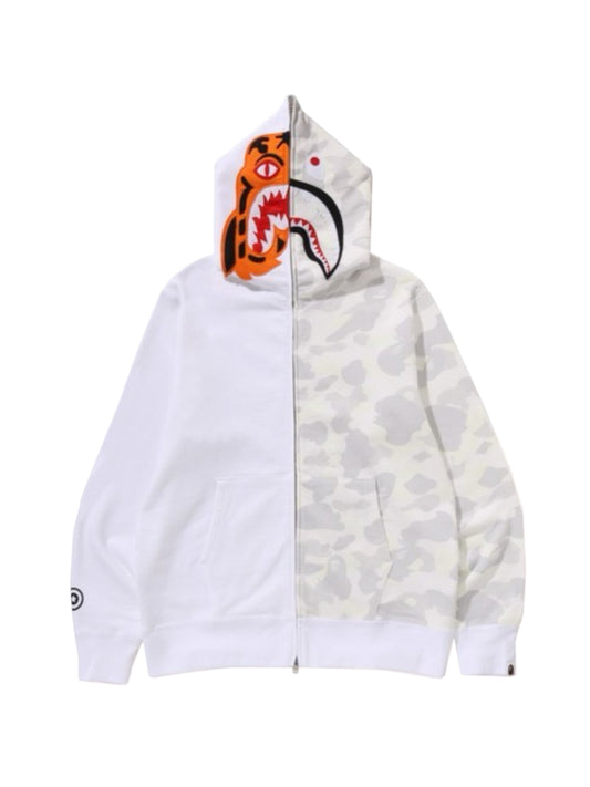 Bape City Camo Tiger Shark Full Zip Hoodie Glow in Dark White