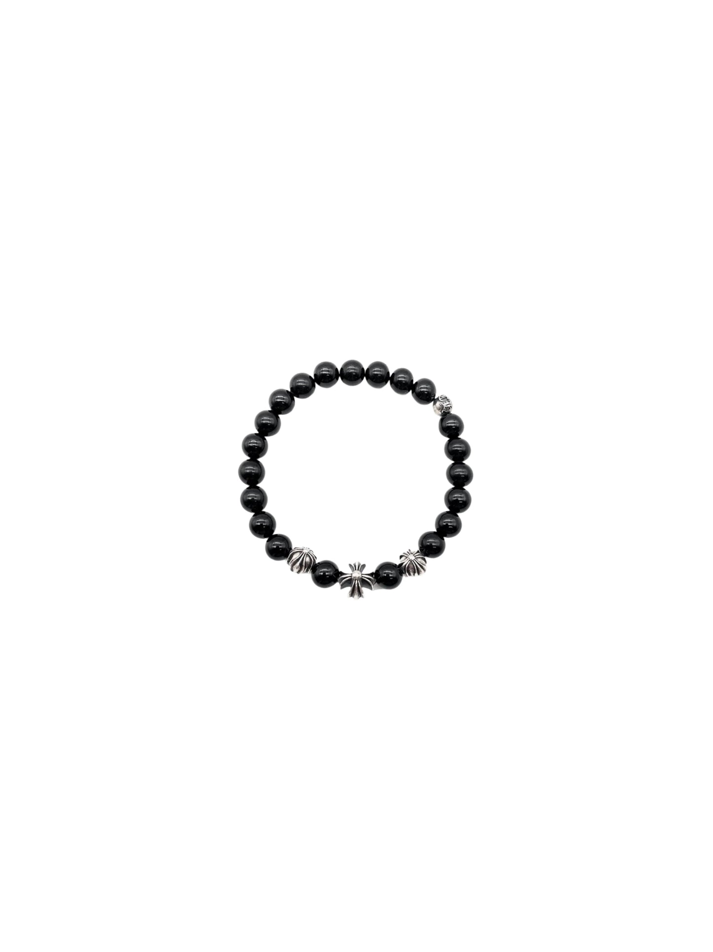 Chrome Hearts Black Bead Bracelet 8mm with 4 Sliver Balls