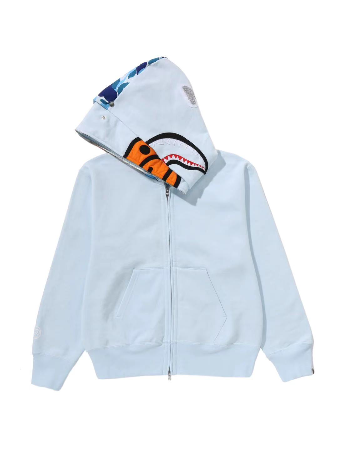 Bape Milo Shark Full Zip Double Hoodie Ladies Blue