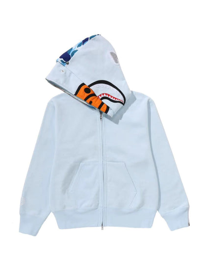 Bape Milo Shark Full Zip Double Hoodie Ladies Blue