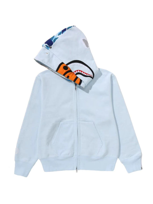 Bape Milo Shark Full Zip Double Hoodie Ladies Blue