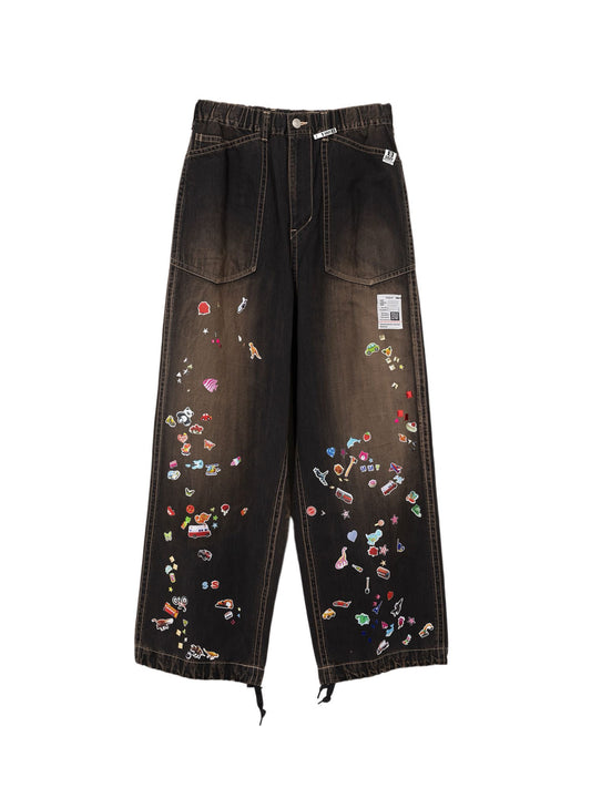 Maison MIHARA YASUHIRO Sticker Prints Denim Baker Pants Black