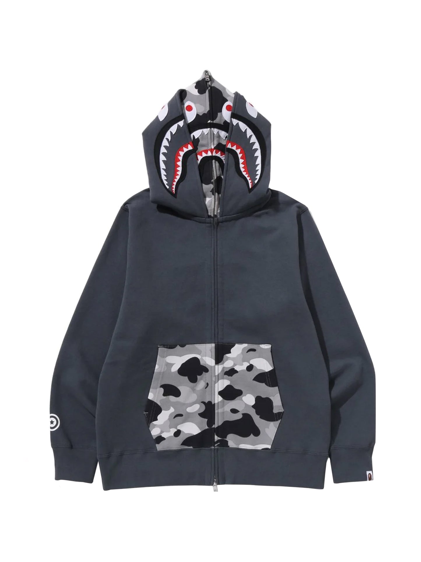 Bape 1st Camo Shark Full Zip Double Hoodie Grey Grey