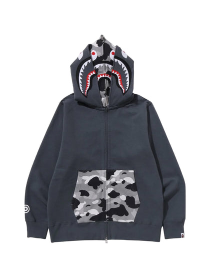 Bape 1st Camo Shark Full Zip Double Hoodie Grey Grey