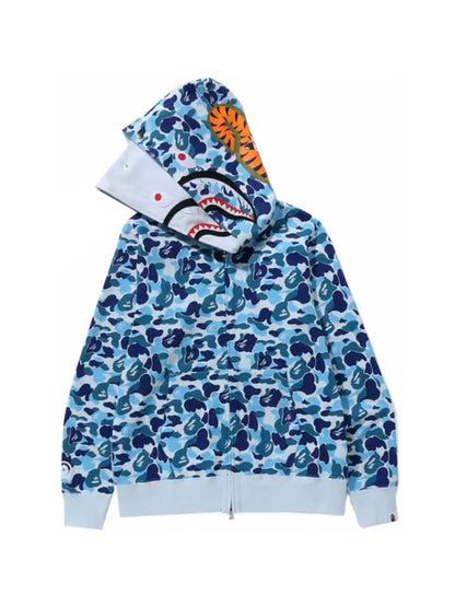 Bape Abc Camo Double Shark Full Zip Hoodie Blue