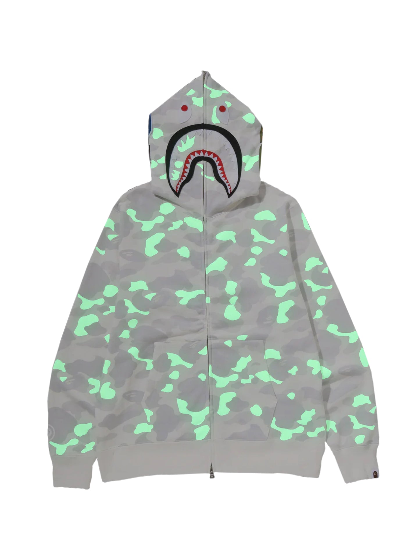 Bape City Camo Shark Full Zip Hoodie Glow in Dark White