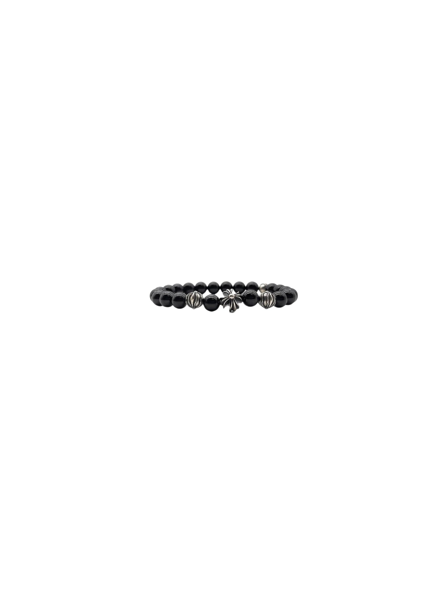 Chrome Hearts Black Bead Bracelet 8mm with 4 Sliver Balls