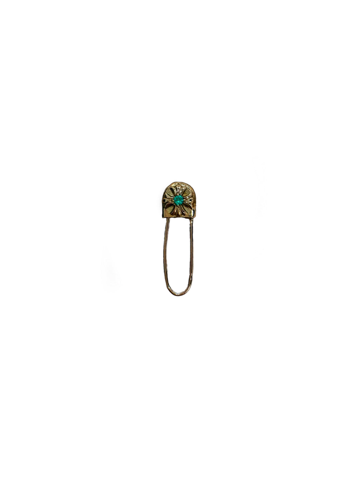 Chrome Hearts Safety Pin Clip with Emerald Earring 22k Gold C10115400-Used