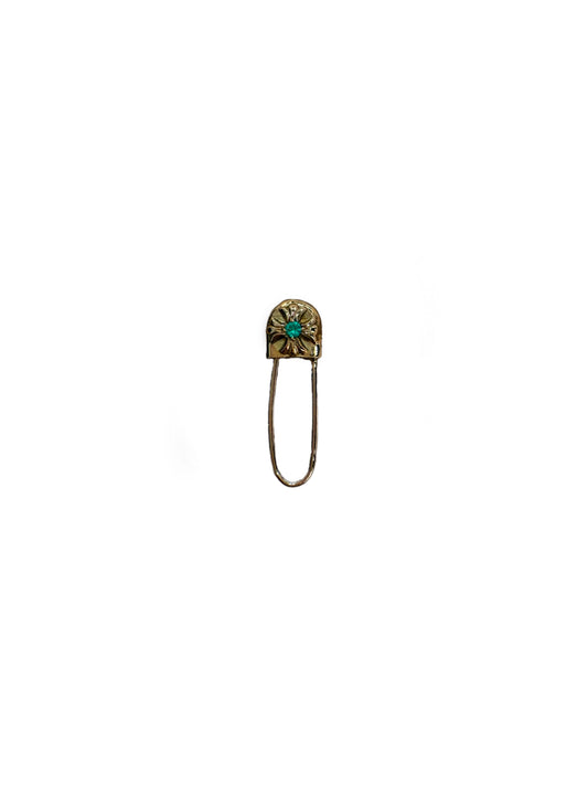 Chrome Hearts Safety Pin Clip with Emerald Earring 22k Gold C10115400-Used