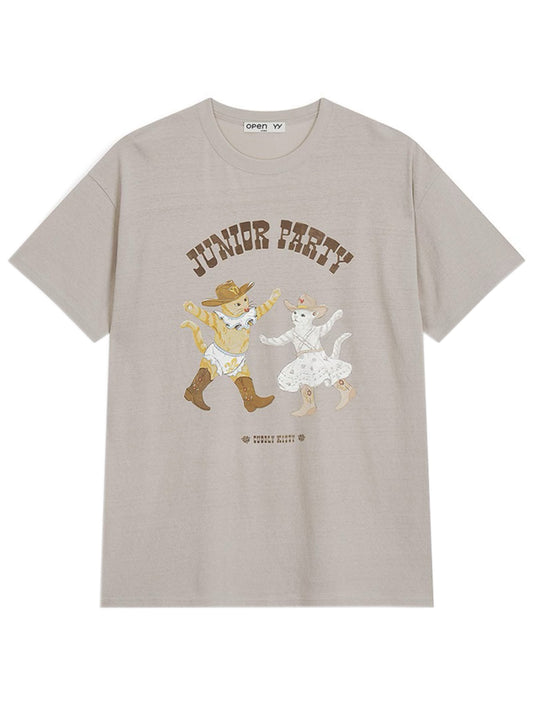 OPEN Yy Pet Club Kitty Party Tee Beige