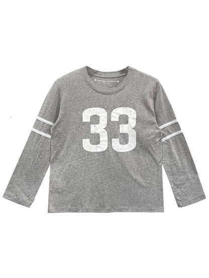 Chrome Hearts White Stripe Sleeve Destroyed 33 Front Horseshoe Logo Back LS Tee Grey