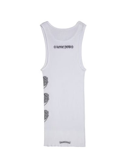 Chrome Hearts Black Heart Printed Love You Rib Tank Top White
