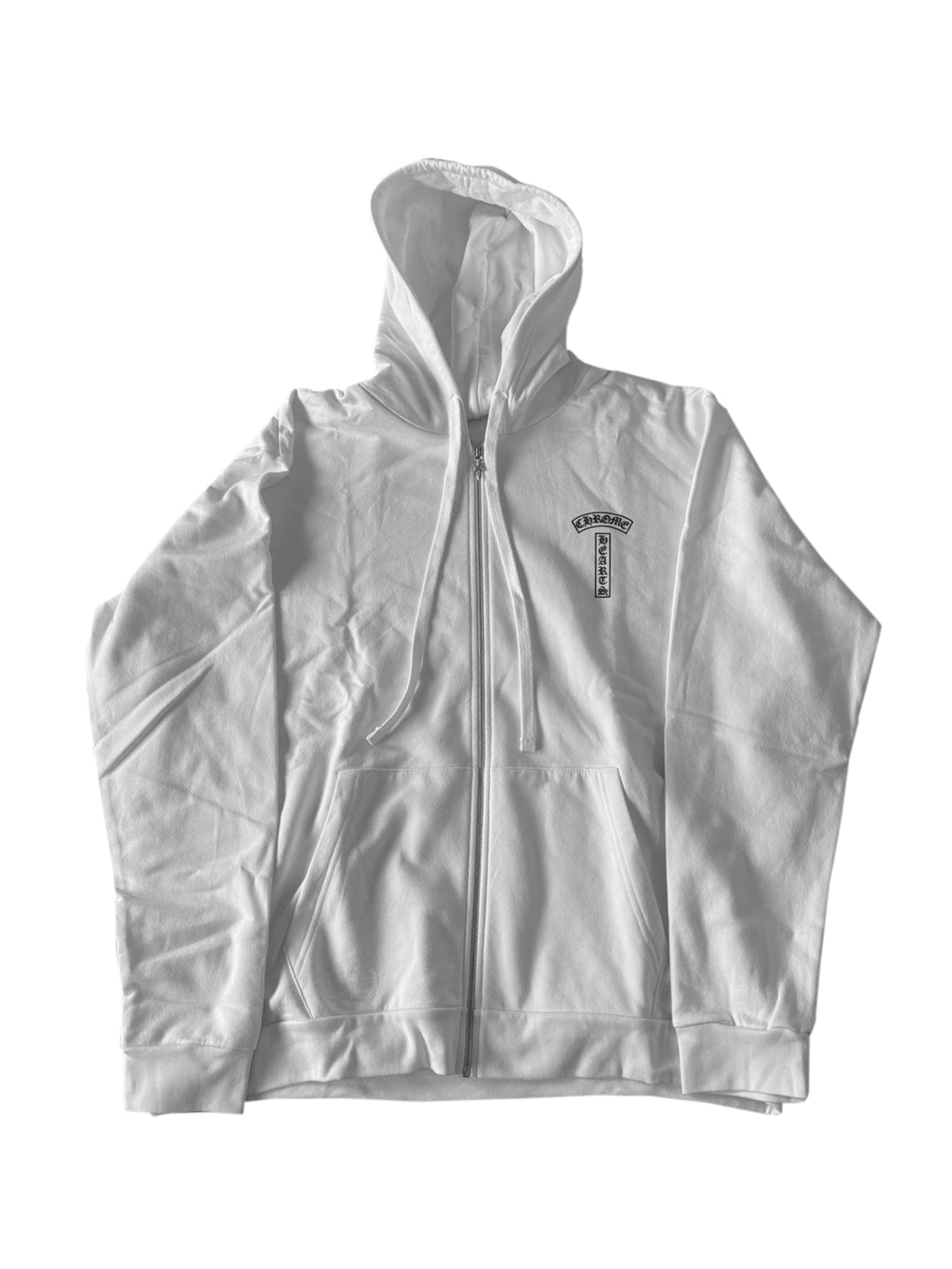Chrome Hearts T Shape Logo Front USA Shoulder Logo Back Zip Hoodie White