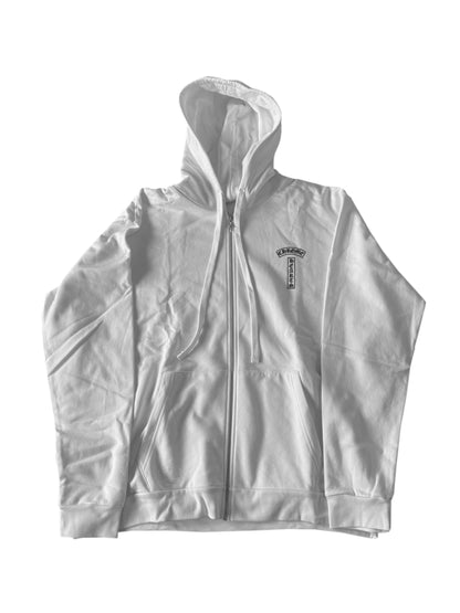 Chrome Hearts T Shape Logo Front USA Shoulder Logo Back Zip Hoodie White